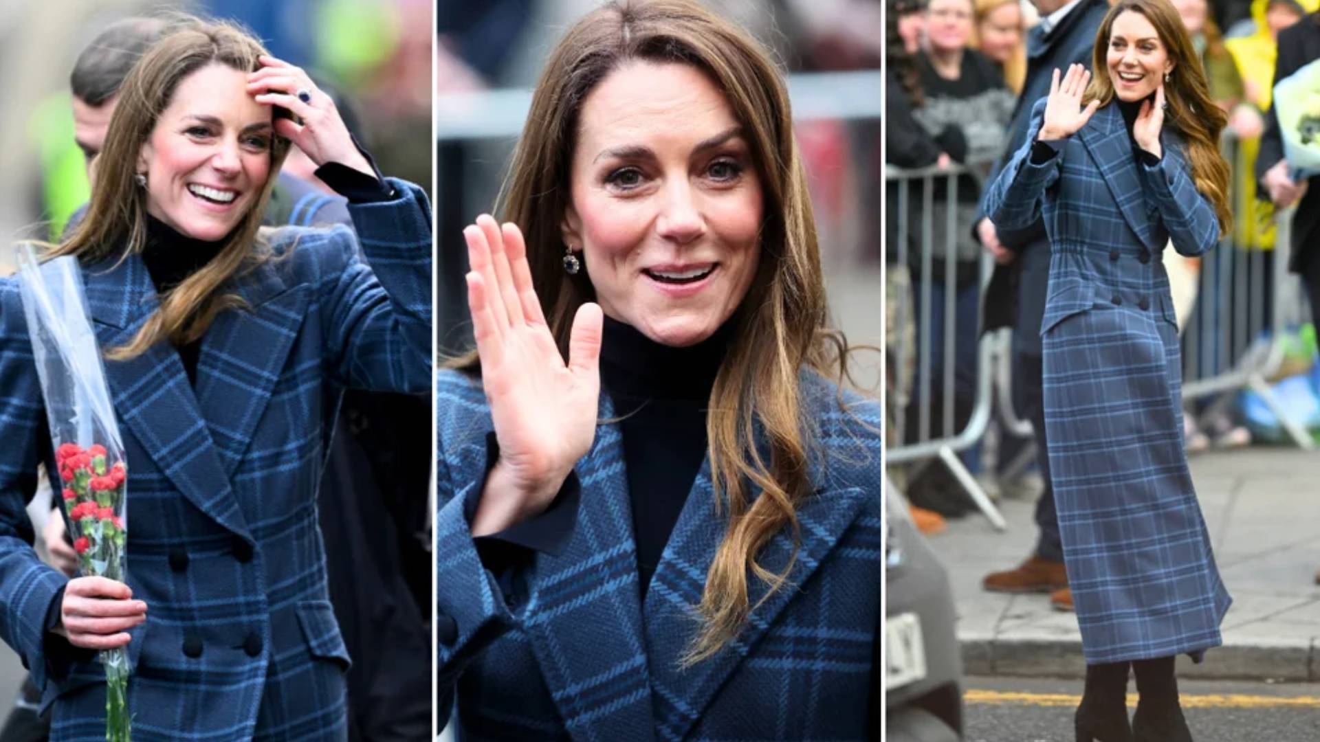 子大衣优雅大气不愧是英国最美王妃开元棋牌凯特冬季穿搭满分蓝色格(图6)